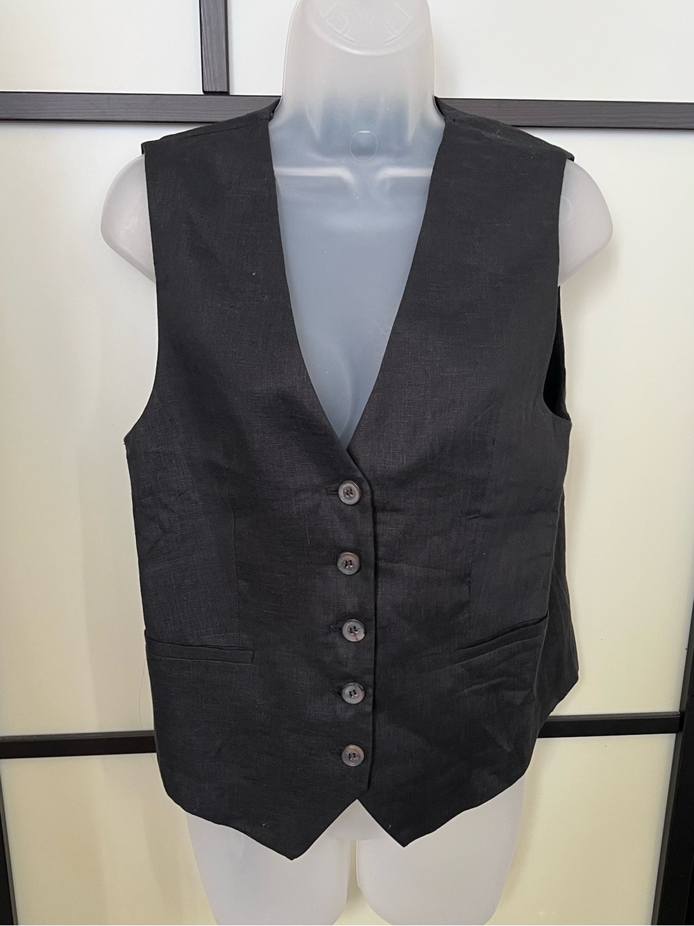 NWT Zara Vest XS Black Linen Xsmall